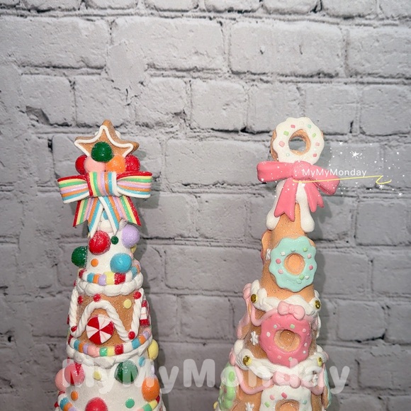 Pastel Donut Candy Cane Gingerbread Christmas Tree Set of 2 - Picture 3 of 6